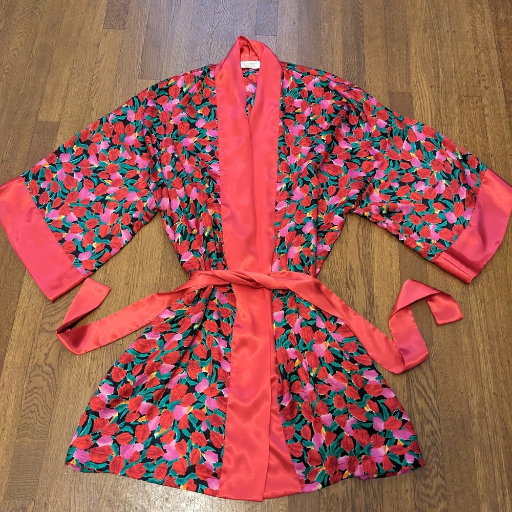 Vintage Gold Label Victoria's Secret Robe, Red Floral, One Size